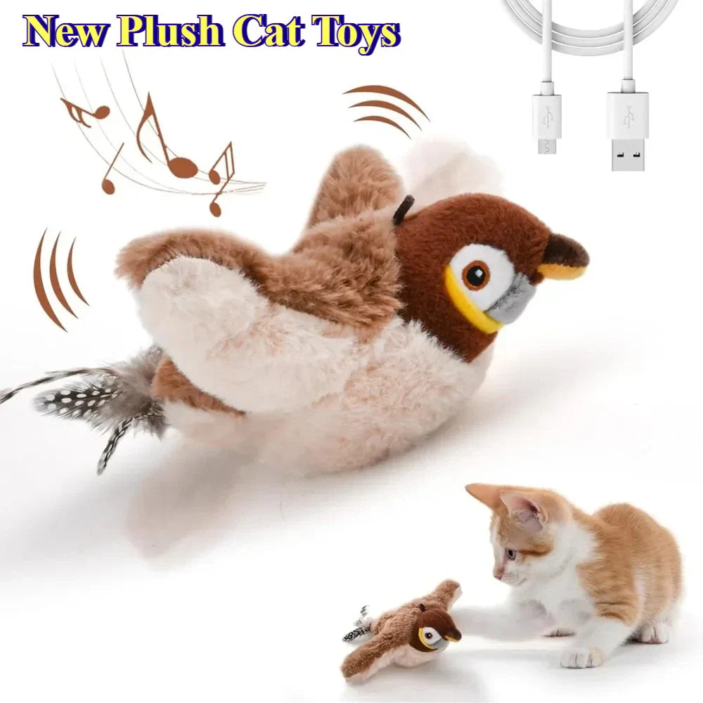 Flying Bird Fun for Cats, Dog Cats Touch-Activated Squeaky Toy Bird